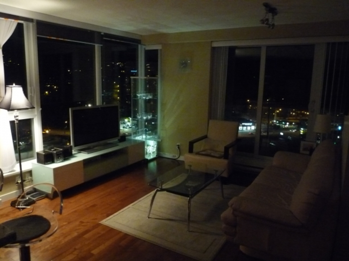 Livingroom Night at 2701 - 660 Nootka Way, North Shore, Port Moody